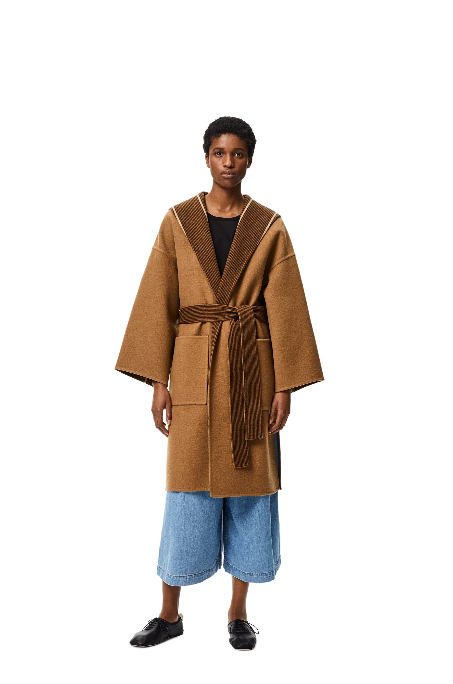 Hooded belted coat in cashmere - 3