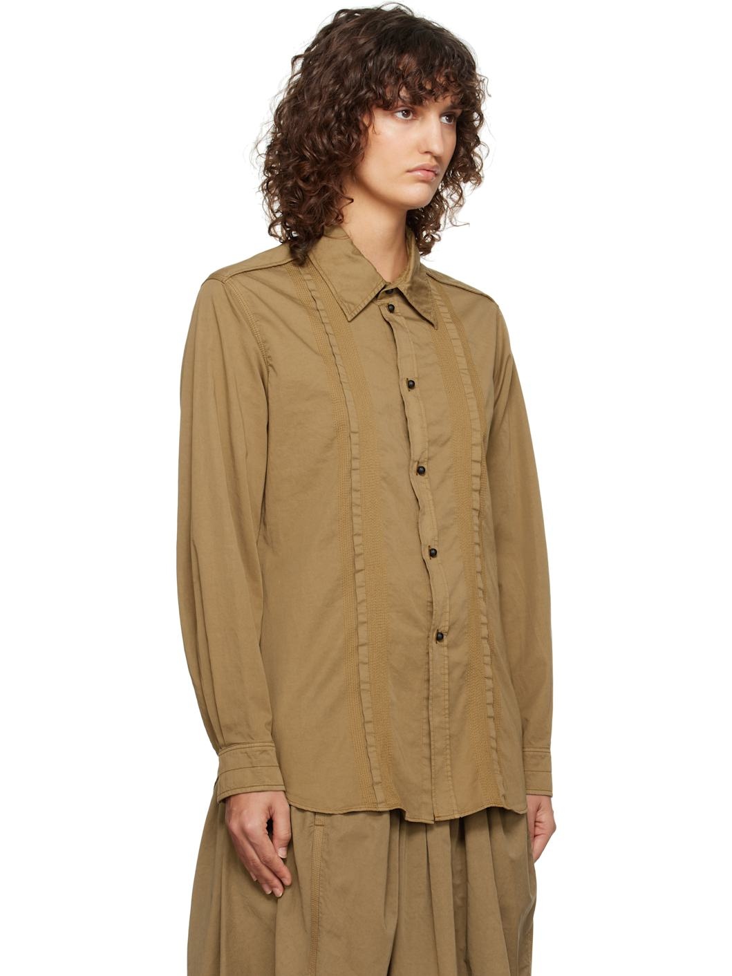 Brown Multi-Topstich Fitted Shirt - 2