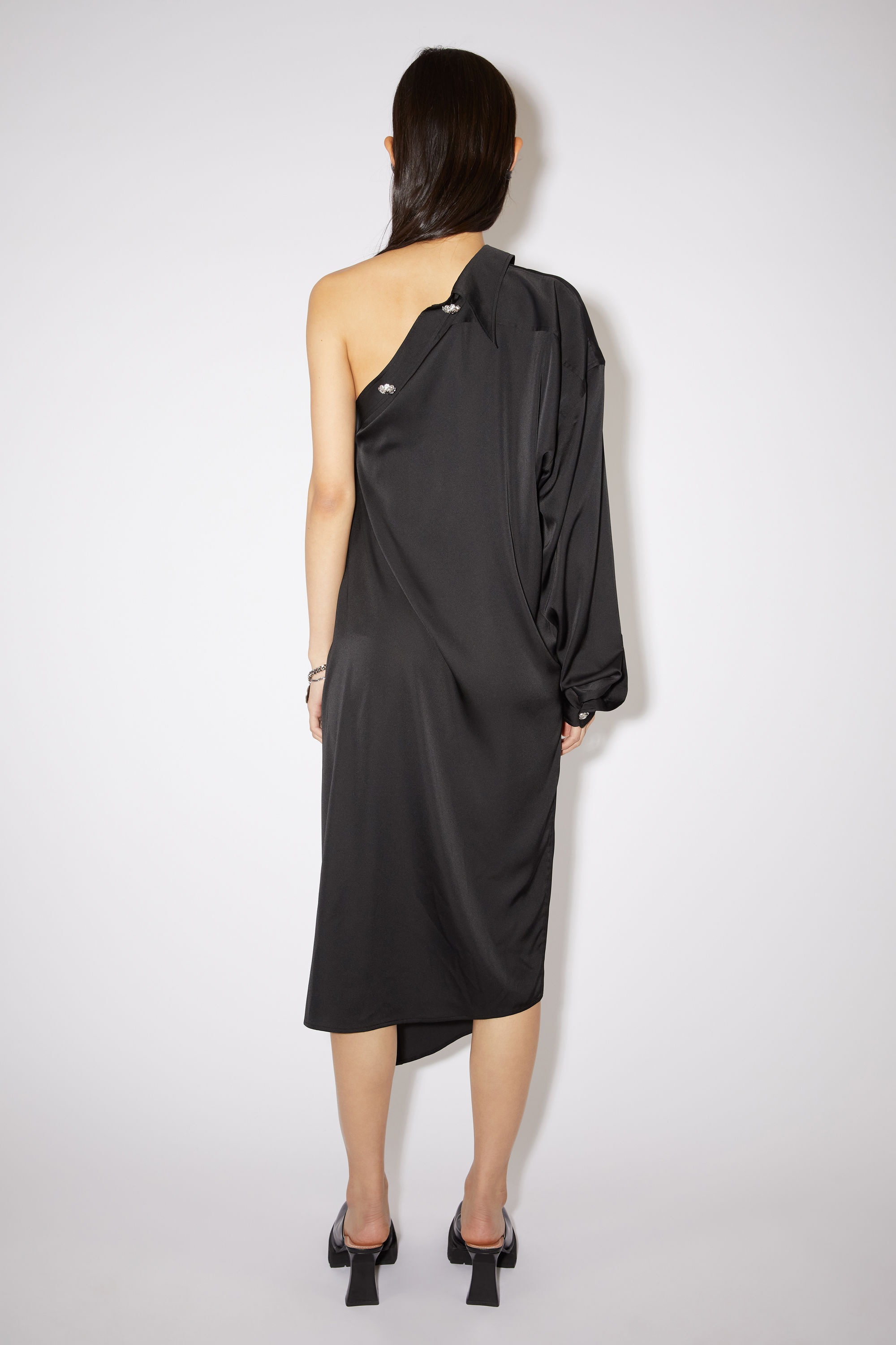 Satin asymmetric shirt dress - Black - 3