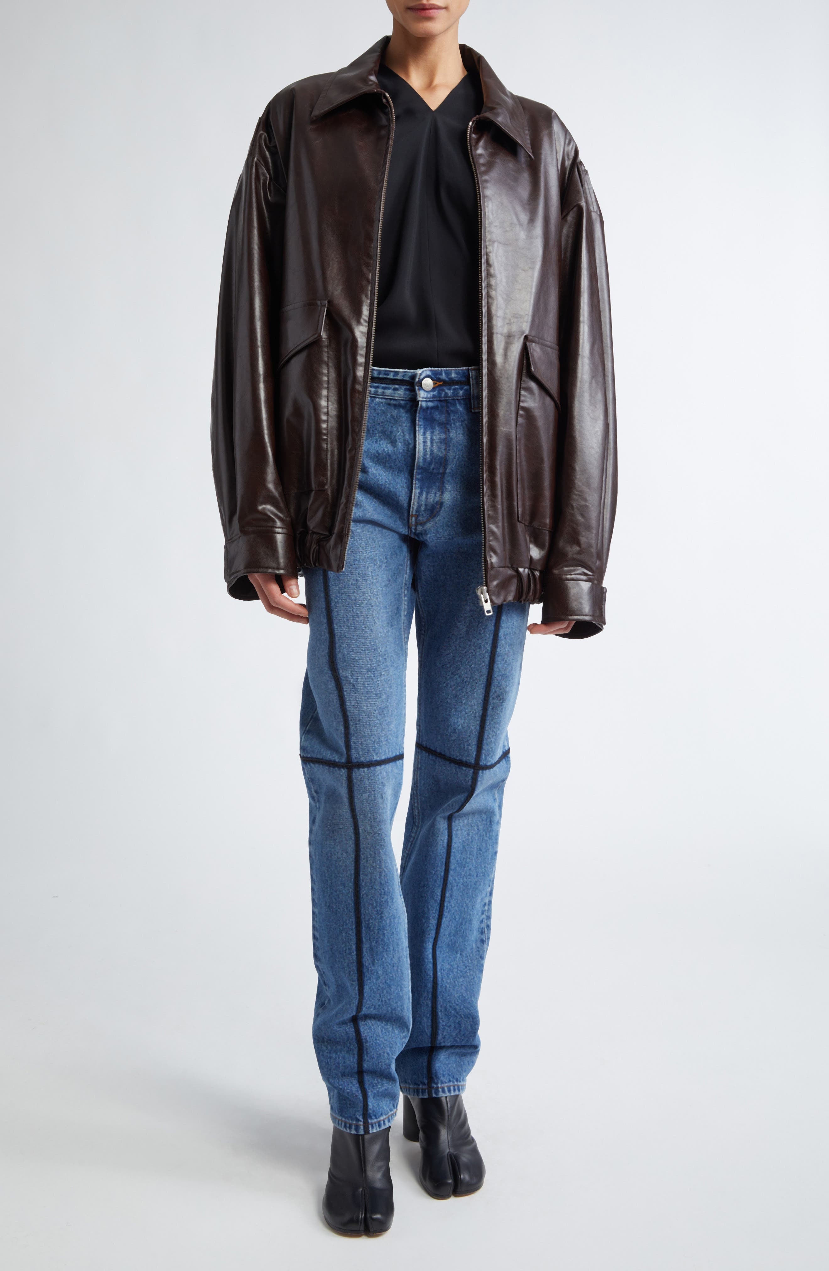 MM6 Maison Margiela Contrast Seam Straight Leg Jeans in Medium Blue at Nordstrom - 2