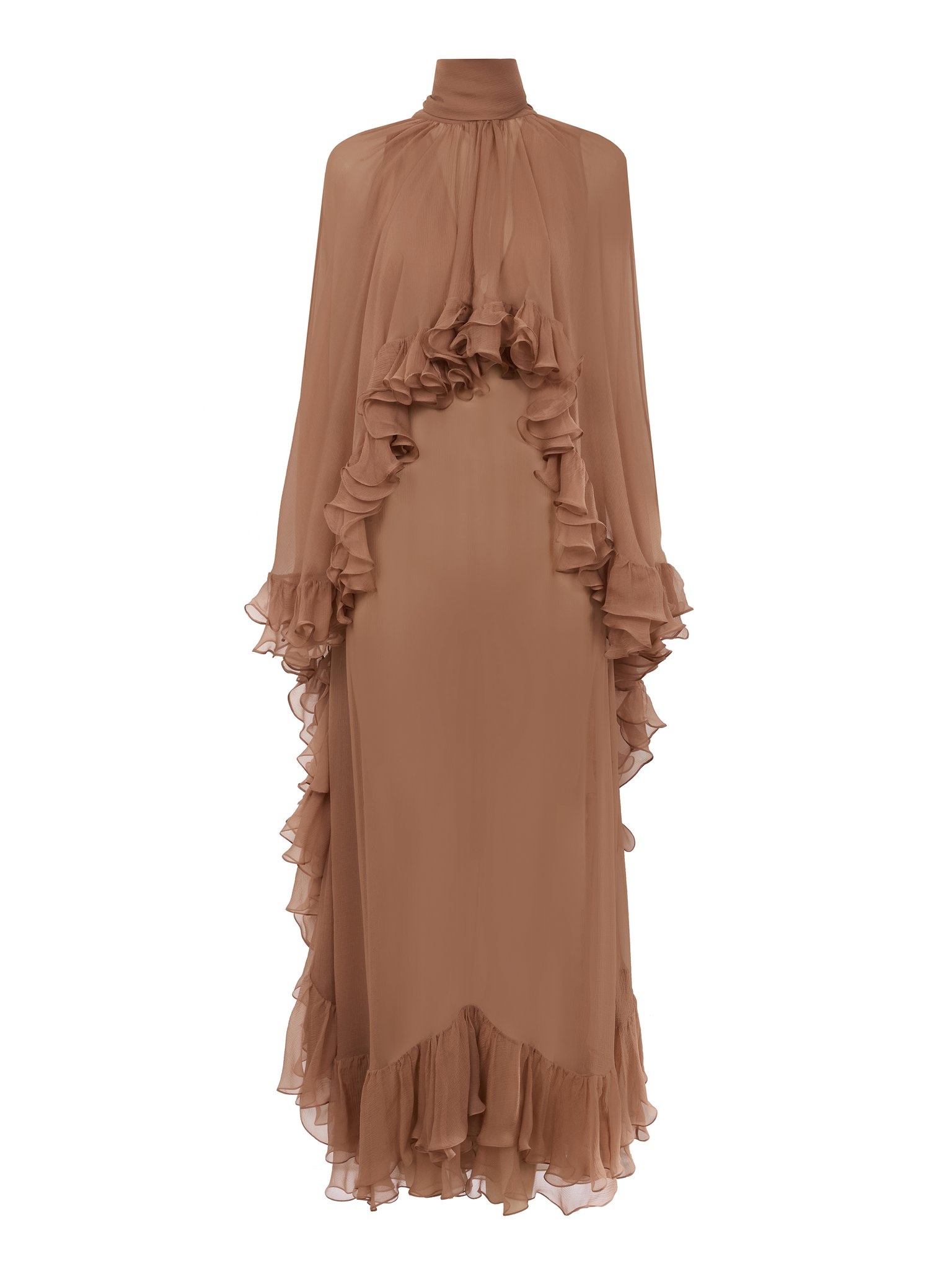 MOCK-NECK RUFFLE DRESS IN SILK MOUSSELINE - 1