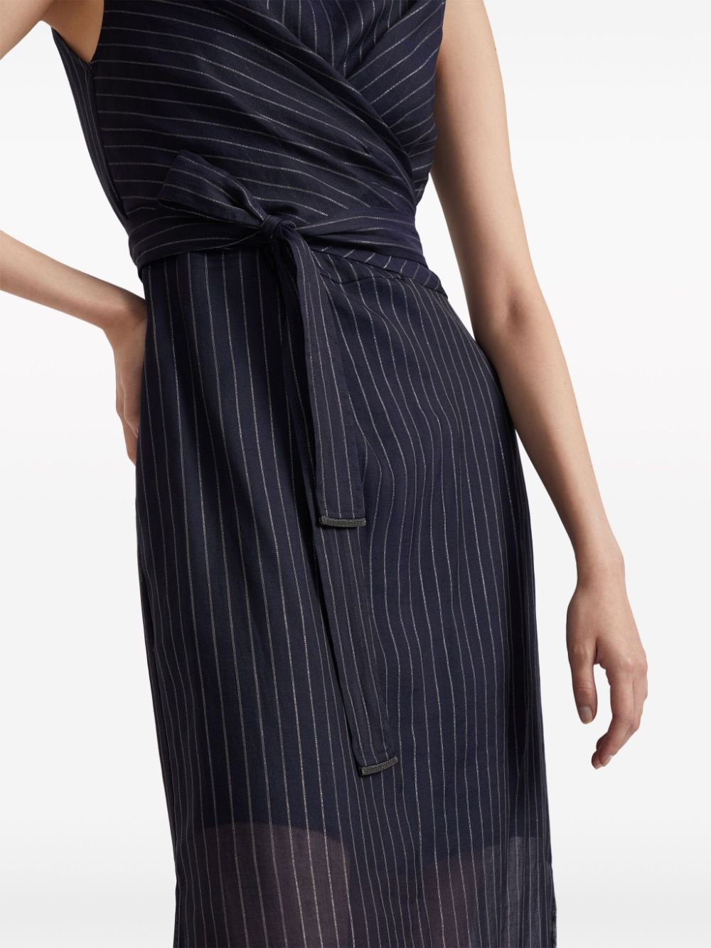 Brunello Cucinelli Cotton Pinstriped Dress With Shiny Details - 3