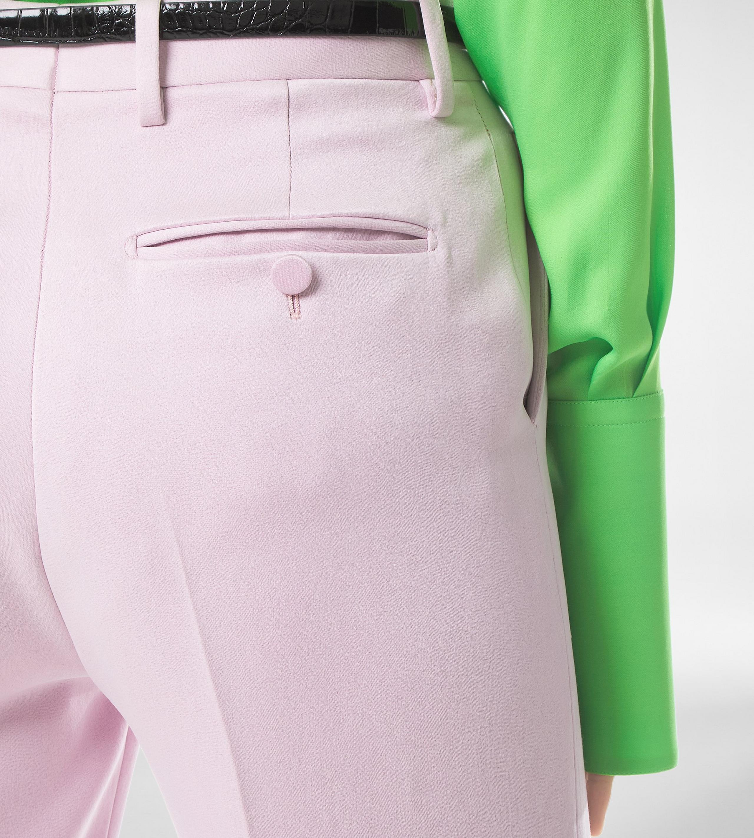 WASHED COTTON SILK BLEND DUCHESSE TAILORED STRAIGHT PANTS - 2
