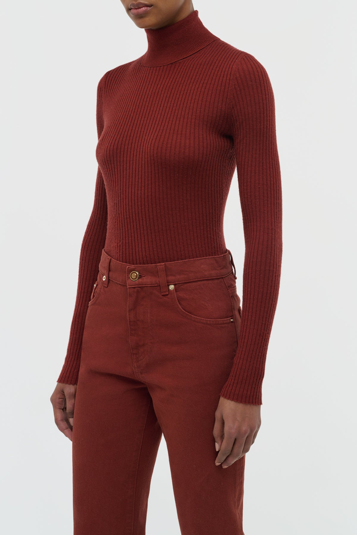 Peppe Knit Turtleneck in Burnt Sienna Cashmere Silk - 3
