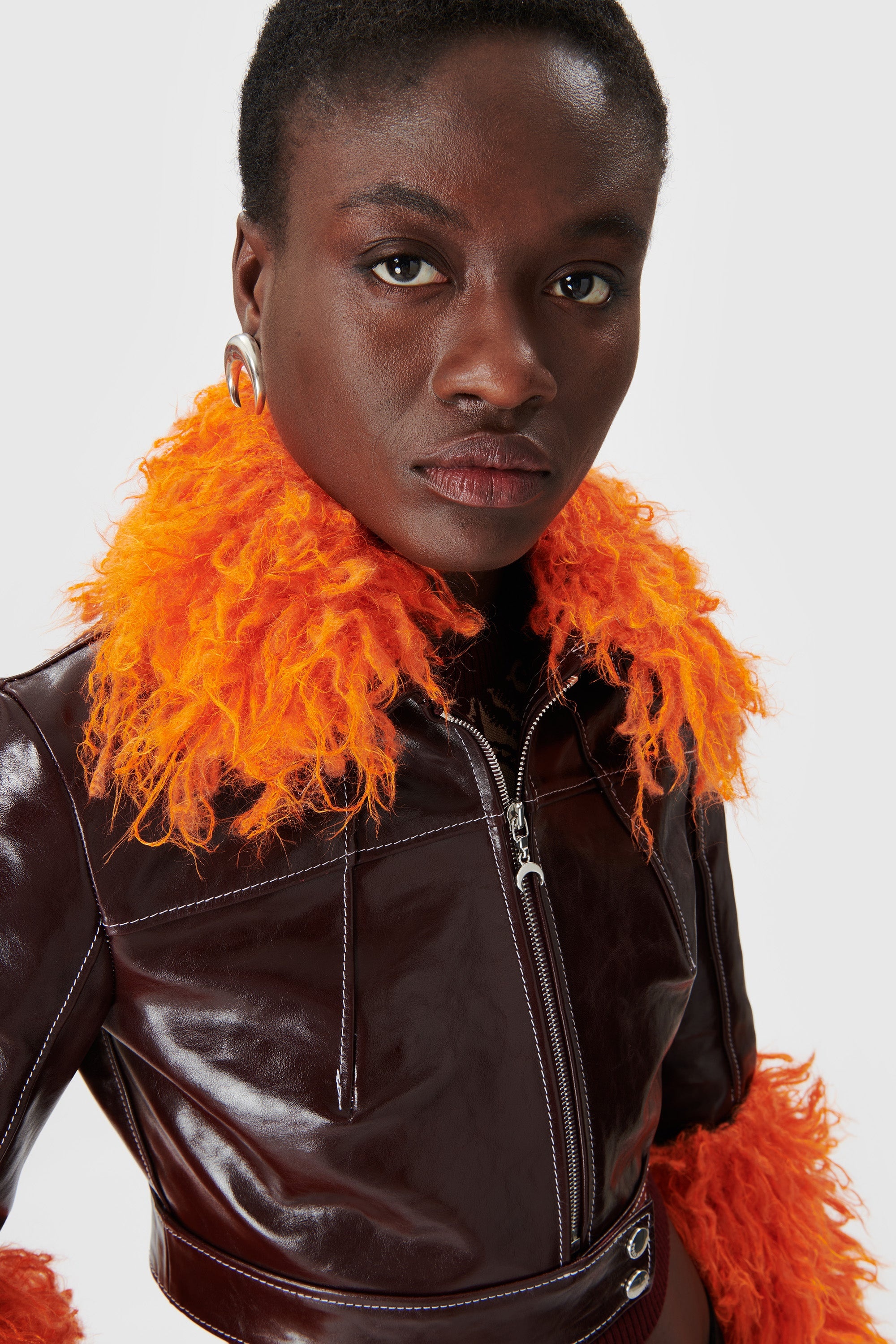 Embossed Leather Cropped Jacket - 4