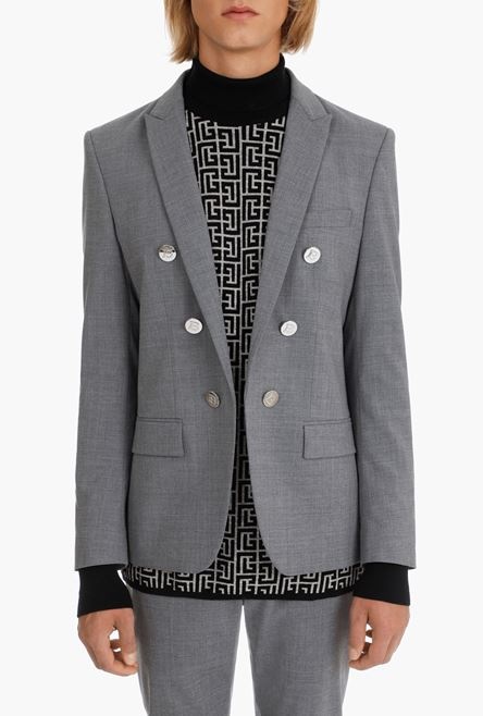 Gray wool blazer with silver-tone buttons - 5