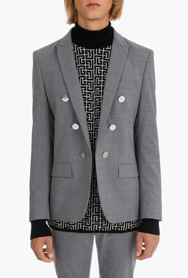 Gray wool blazer with silver-tone buttons 5