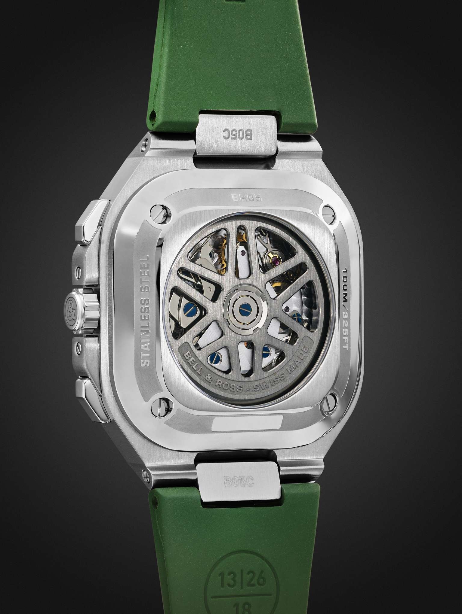 BR 05 Automatic Chronograph 42mm Stainless Steel and Rubber Watch, Ref. No. BR05C-GN-ST/SRB - 5