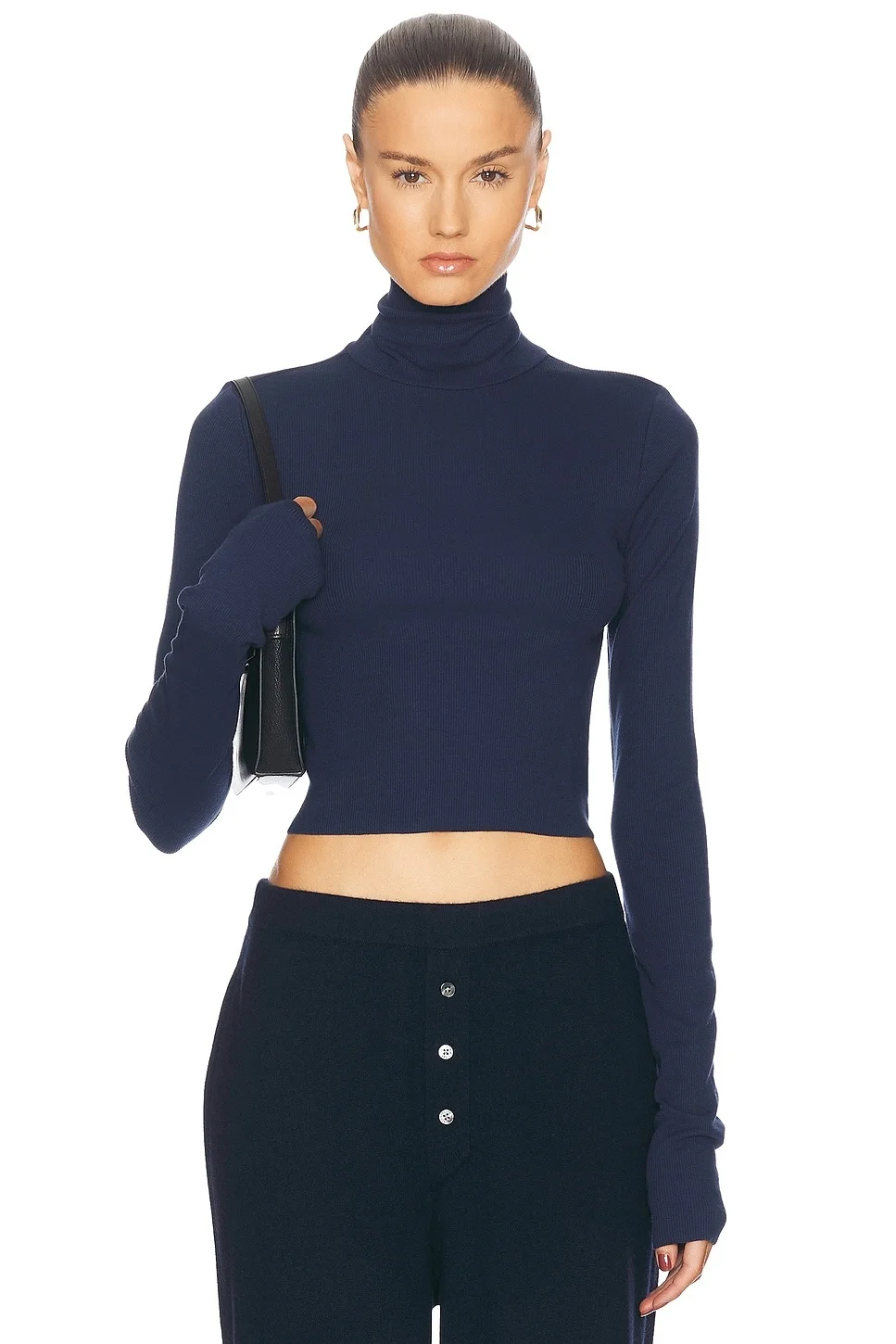 Cropped Fitted Turtleneck Top - 1