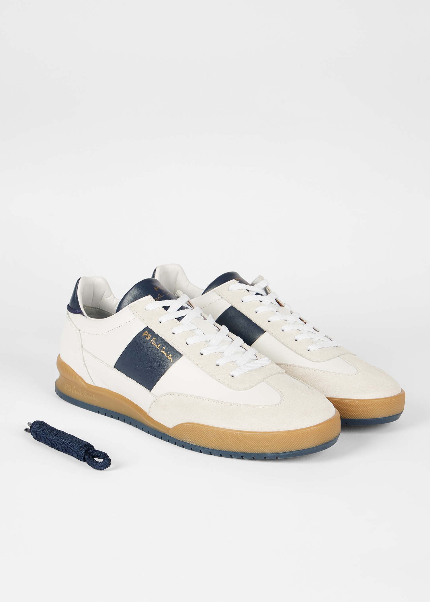 White and Navy 'Dover' Leather Panel Trainers - 4