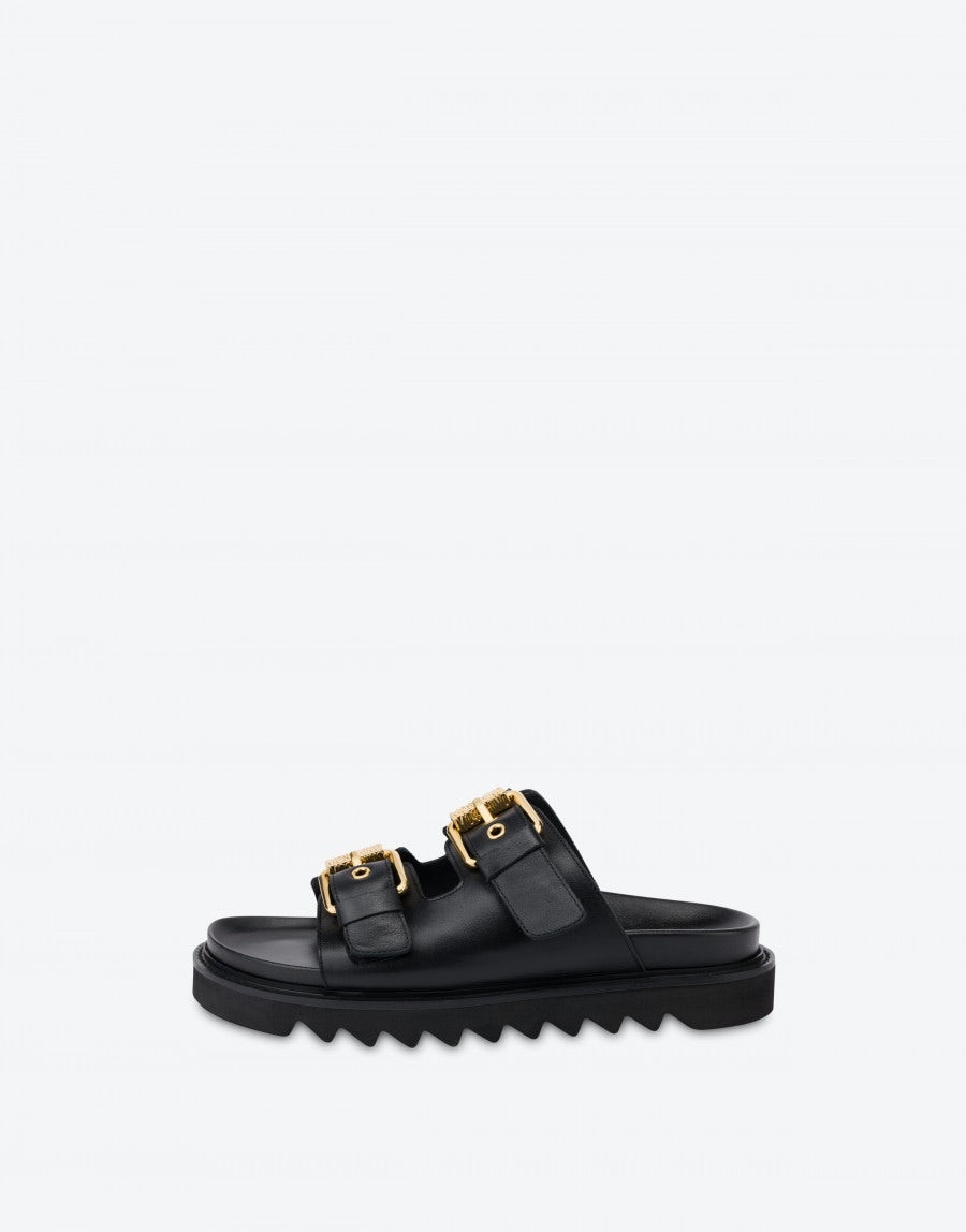 CALFSKIN SANDALS MOSCHINO BUCKLES - 2