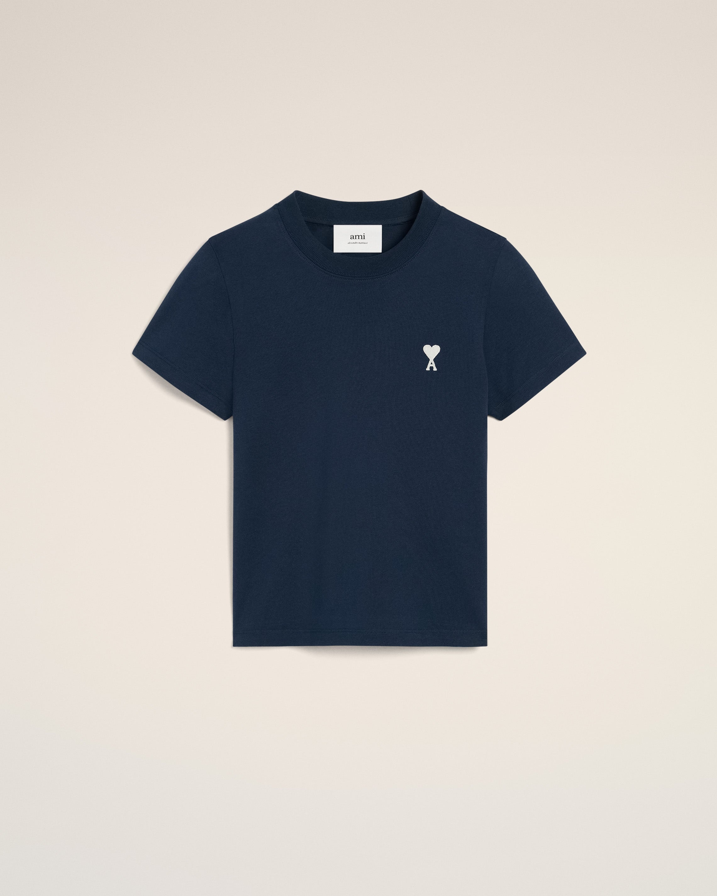 AMI Paris NAVY COTTON CROPPED T-SHIRT | REVERSIBLE