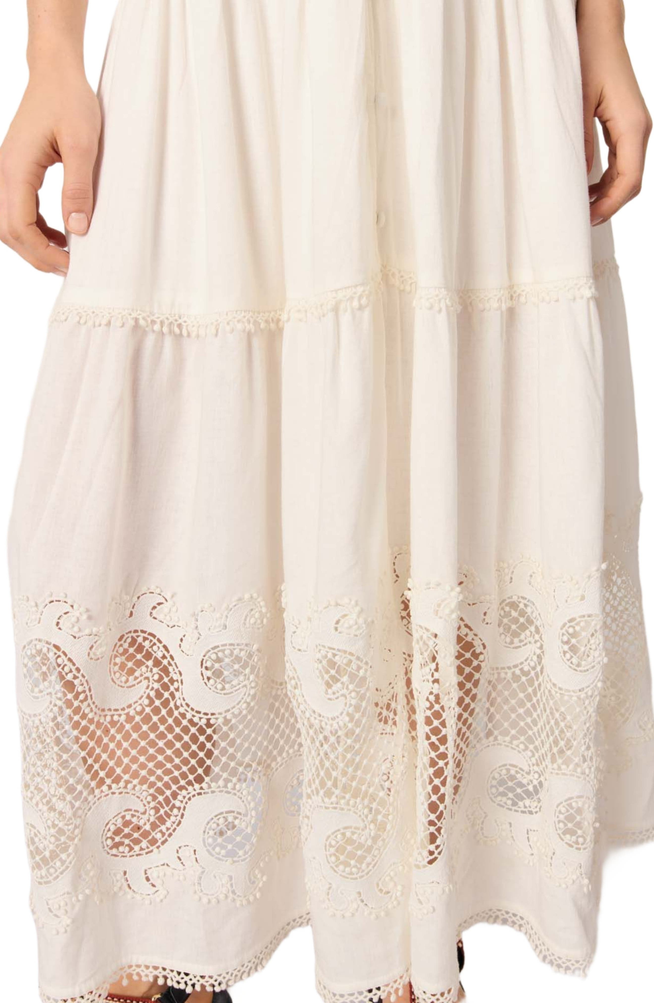 maje Embroidered ruffled maxi dress in Ecru at Nordstrom - 7