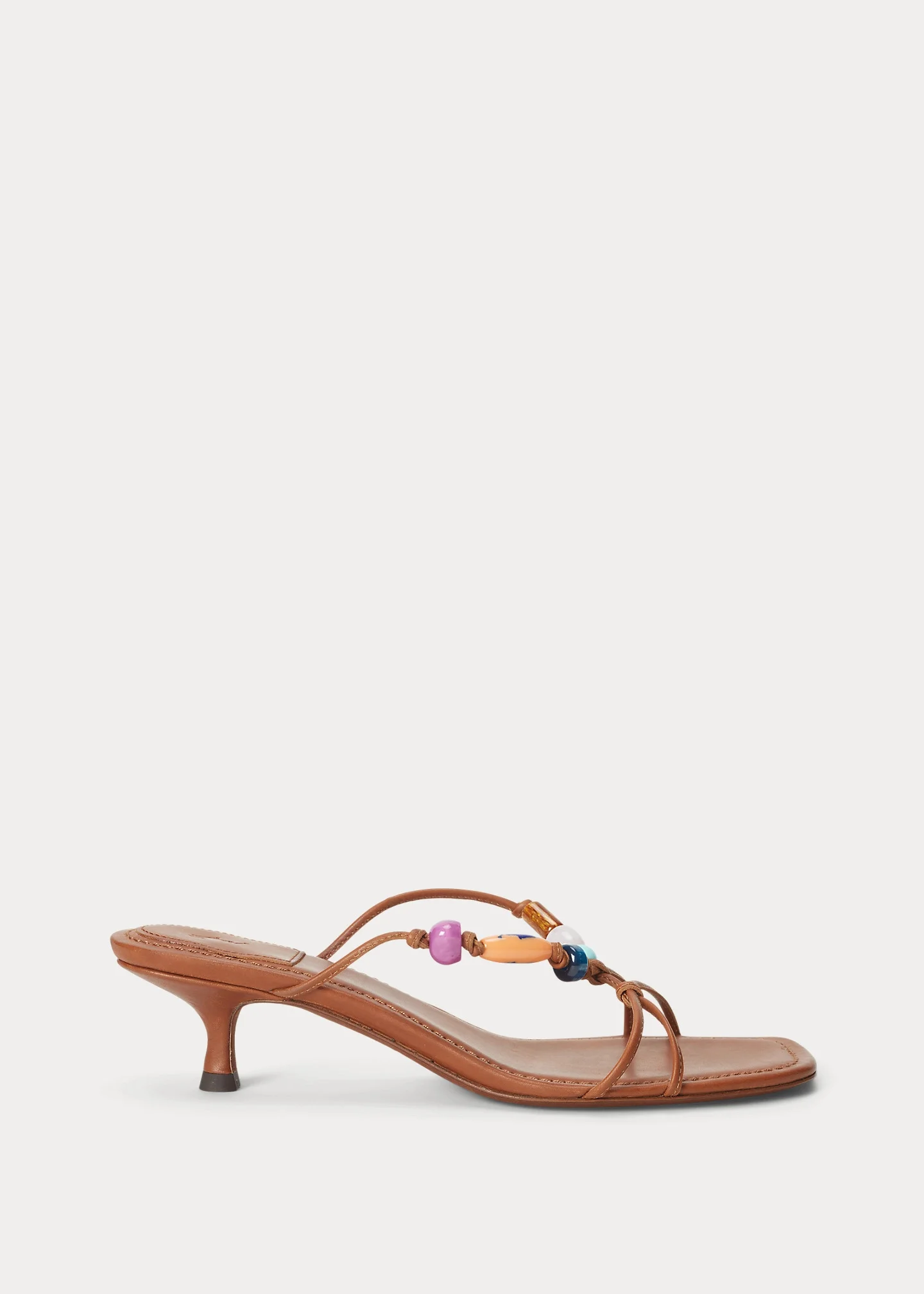 Beaded Leather Kitten Heel Sandal - 1