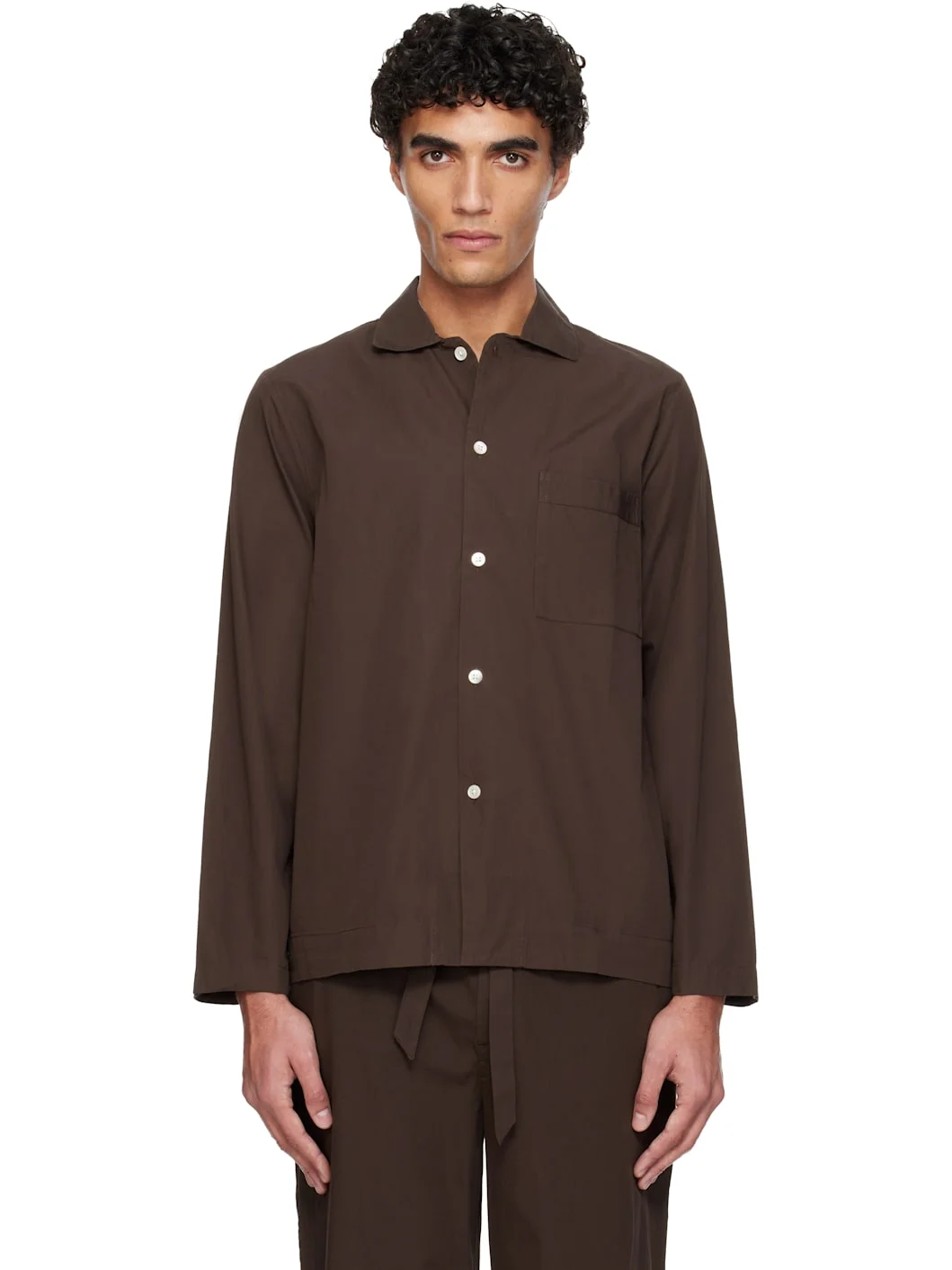 Brown Poplin Long-Sleeved Pyjama Shirt - 1