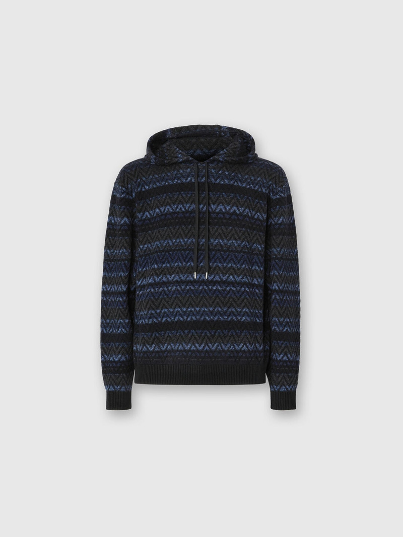 Hooded sweater in wool blend with zigzag pattern 1