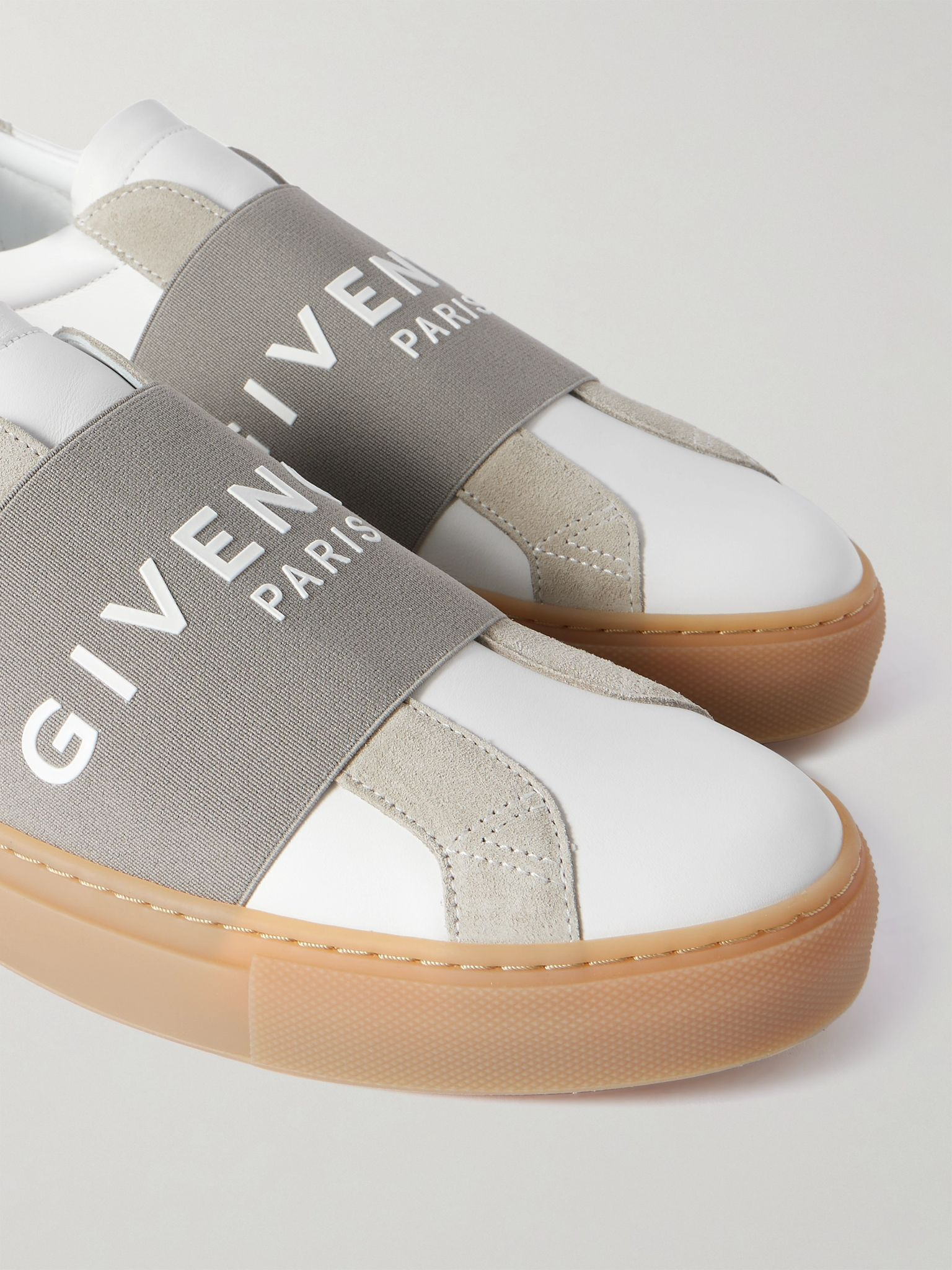 Urban Street Logo-Appliquéd Webbing and Suede-Trimmed Leather Slip-On Sneakers White - 5