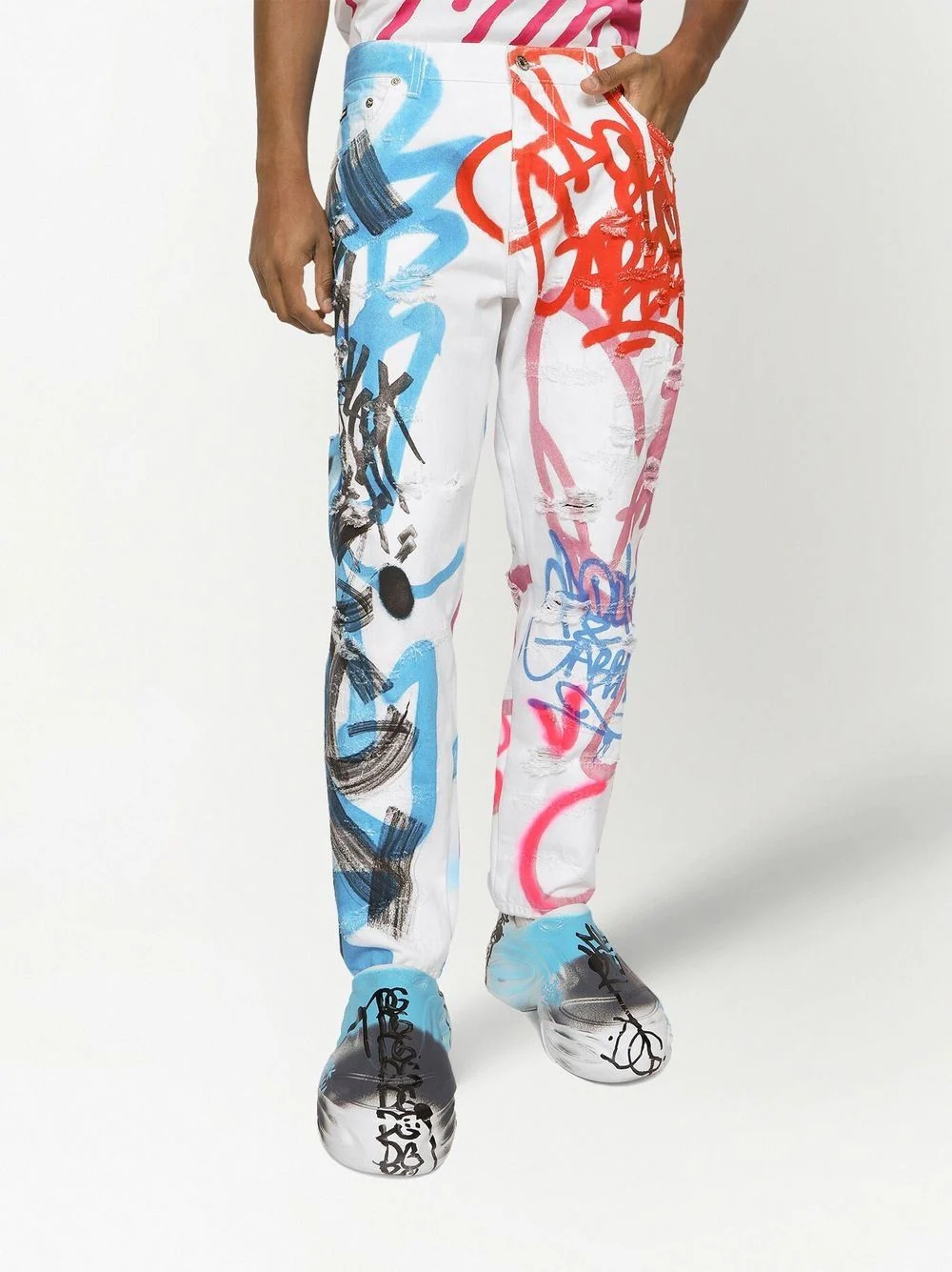graffiti-print straight leg jeans - 5