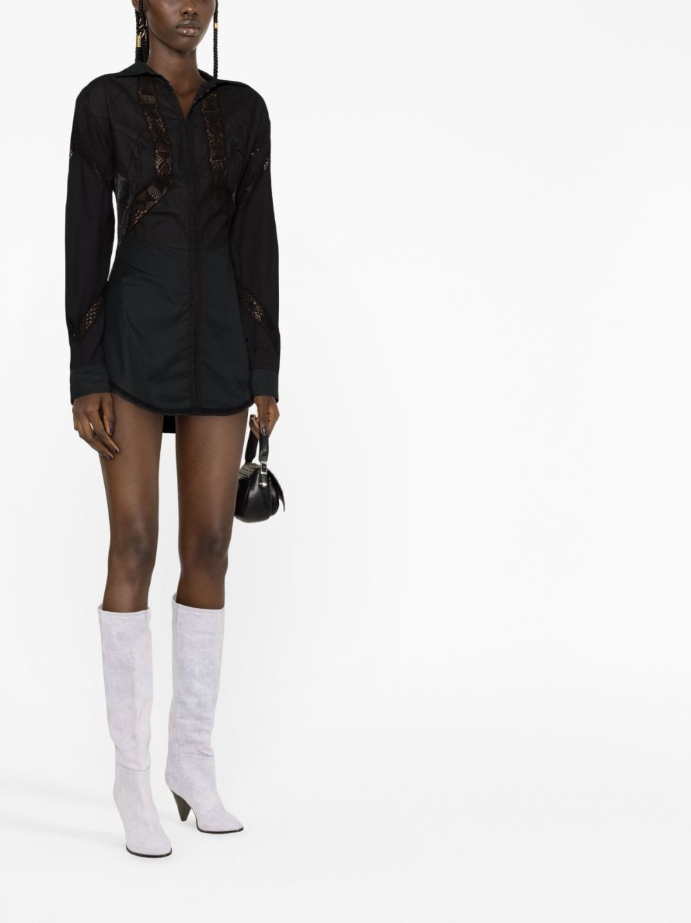 lace-detail shirt dress - 4