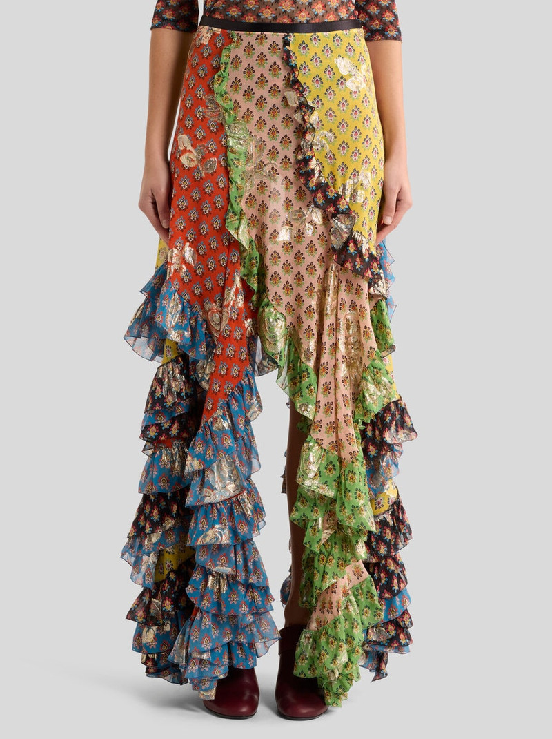SHORT SILK SKIRT WITH RUFFLE AND TIE-INSPIRED MOTIF 2