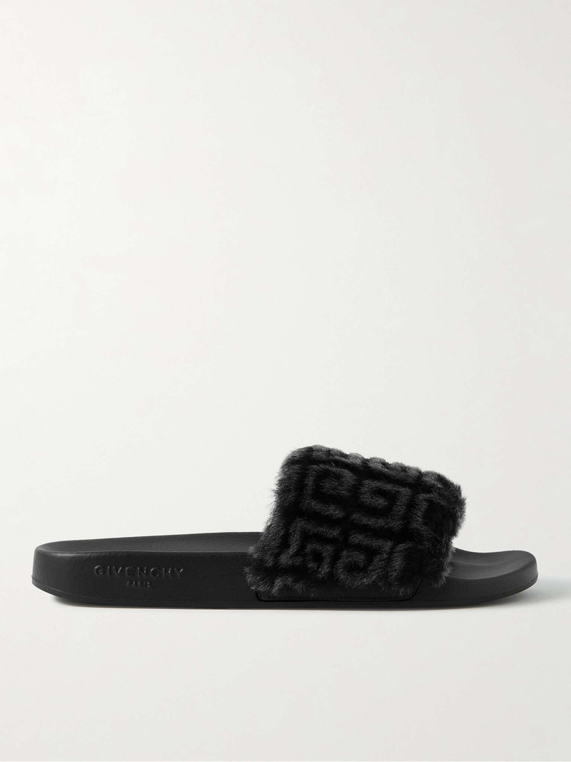 Printed Shearling and Rubber Slides - 1