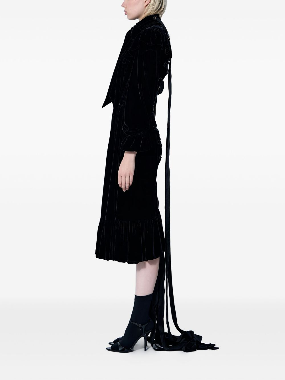 ruffled lace-up midi dress - 3