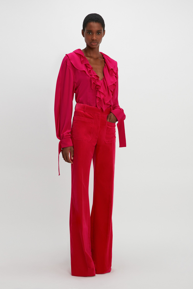 Deep V Ruffled Blouse in Fuschia 3