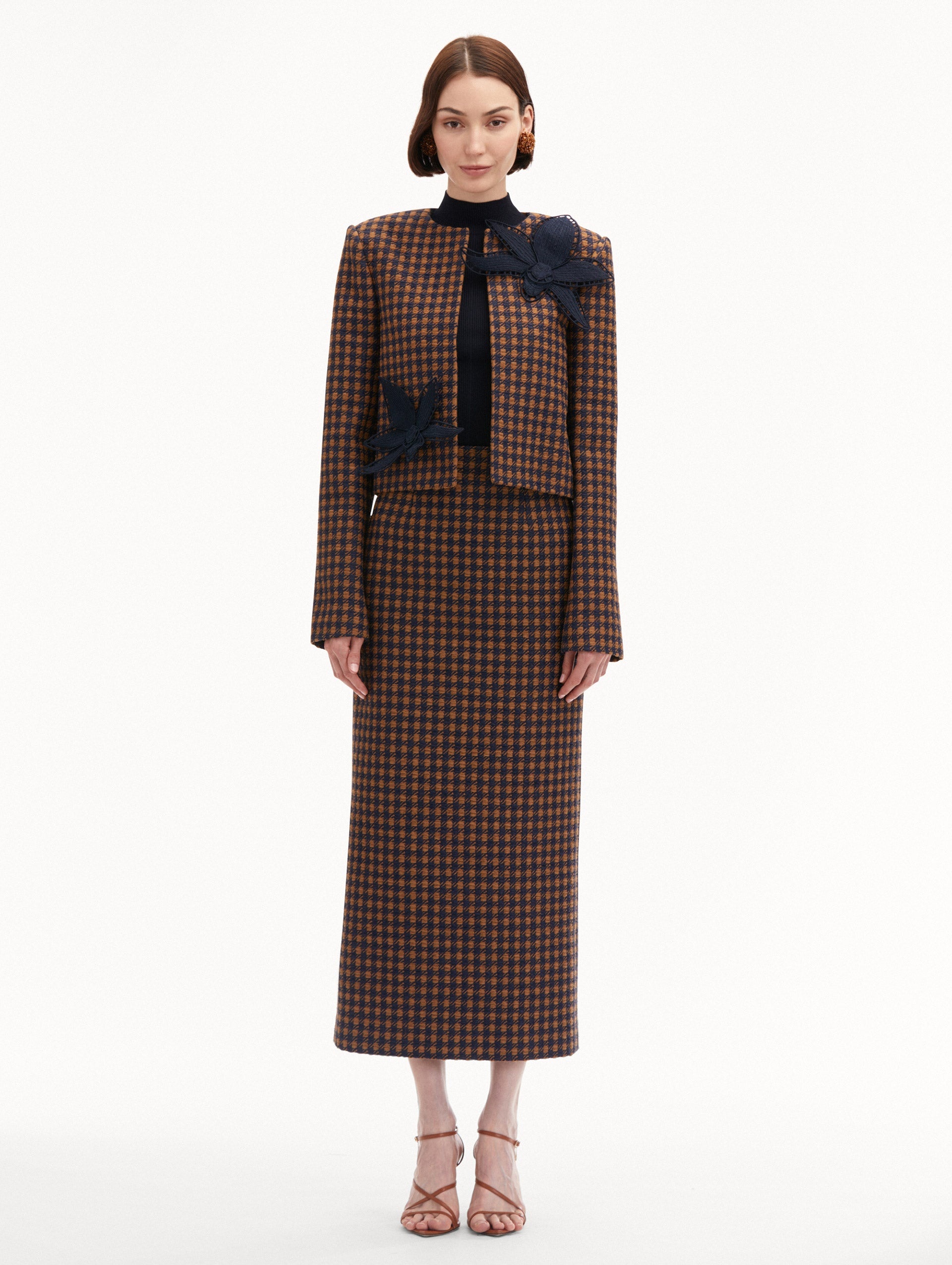 CHECK TWEED ORCHID EMBROIDERED JACKET - 3