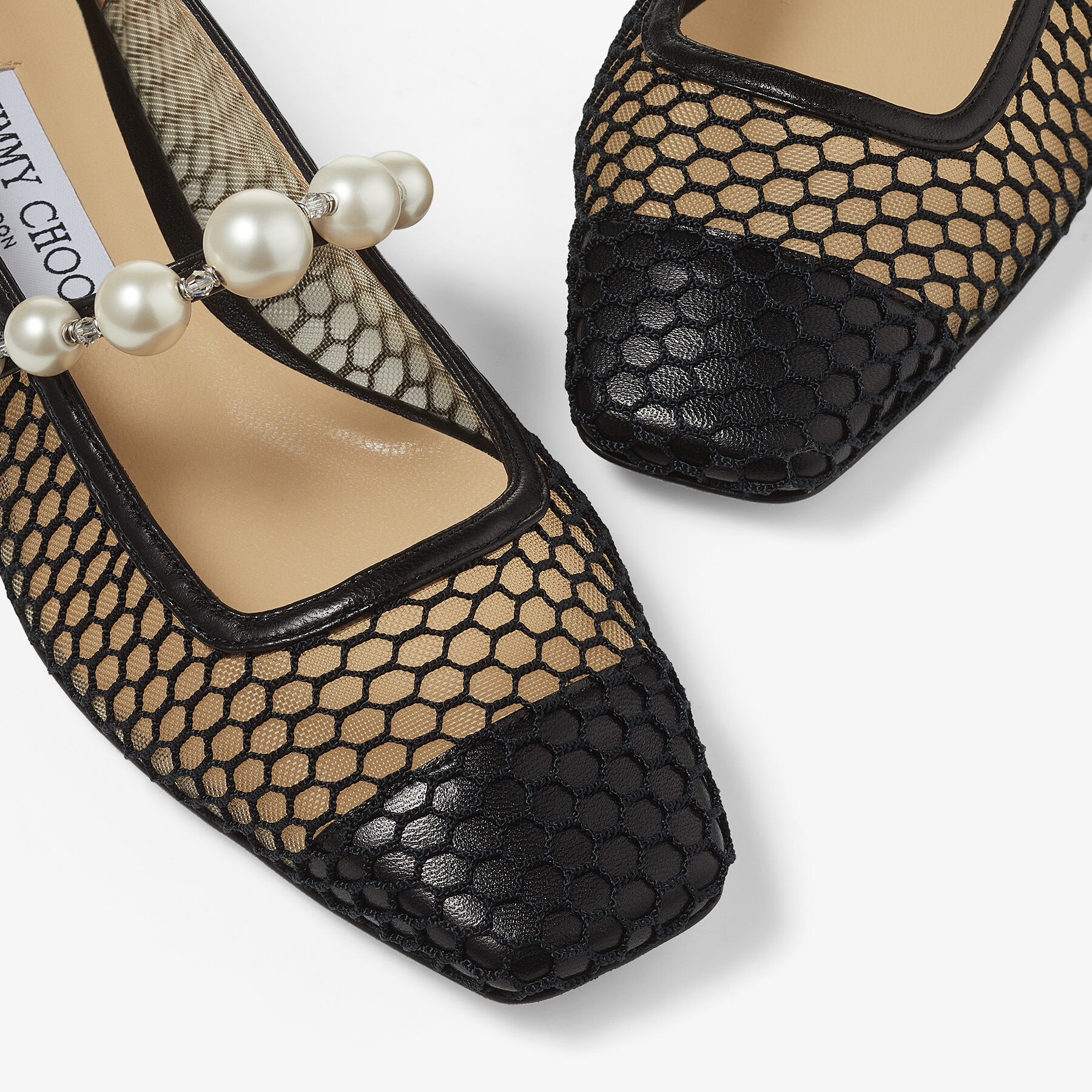Ade Flat
Black Fishnet Mesh and Nappa Flats with Pearl-Embellished Strap - 4