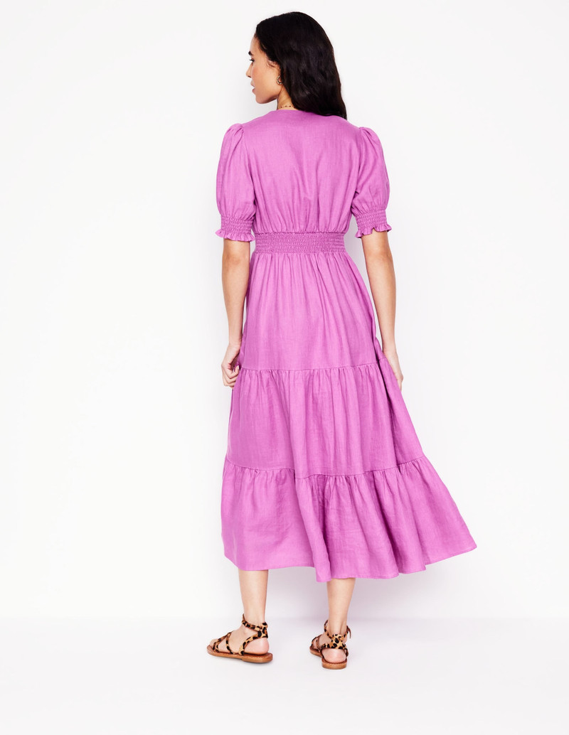 Anna Linen Tiered Midi Dress-Foxglove Purple 4