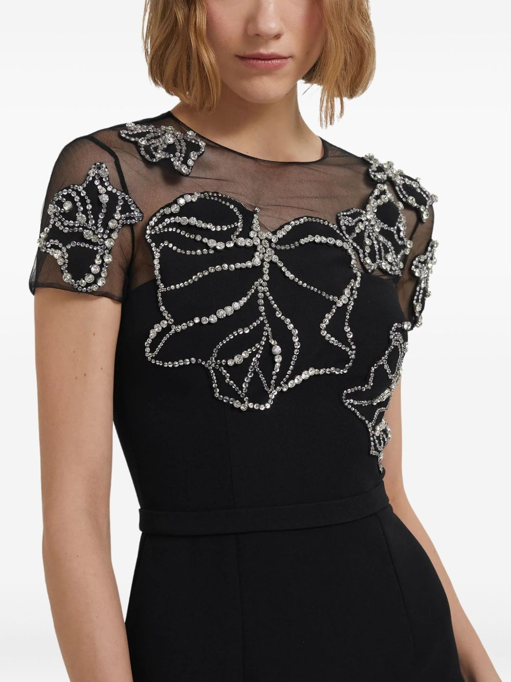 embellished mesh yoke gown - 5