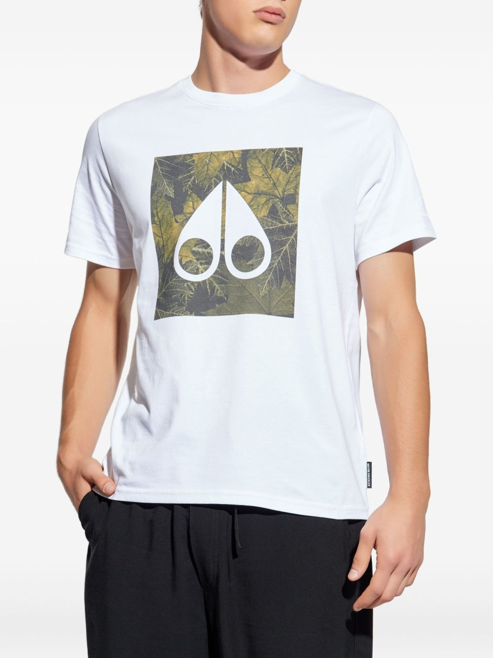 leaf-print logo T-shirt - 3
