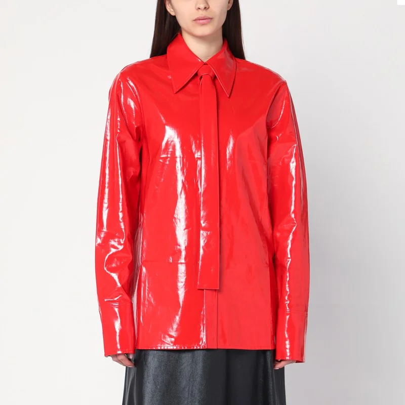 Jil Sander Shiny Linen Shirt With Red Tie Women - 1