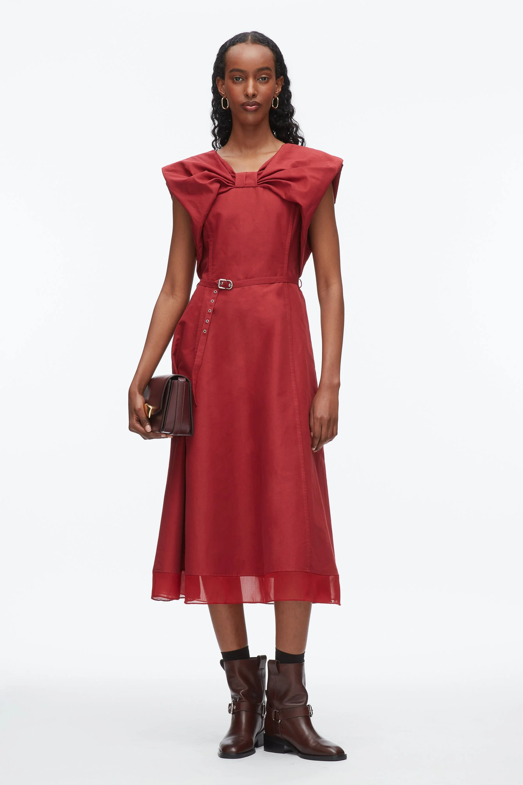 Draped Bow Dress with Belt - 1