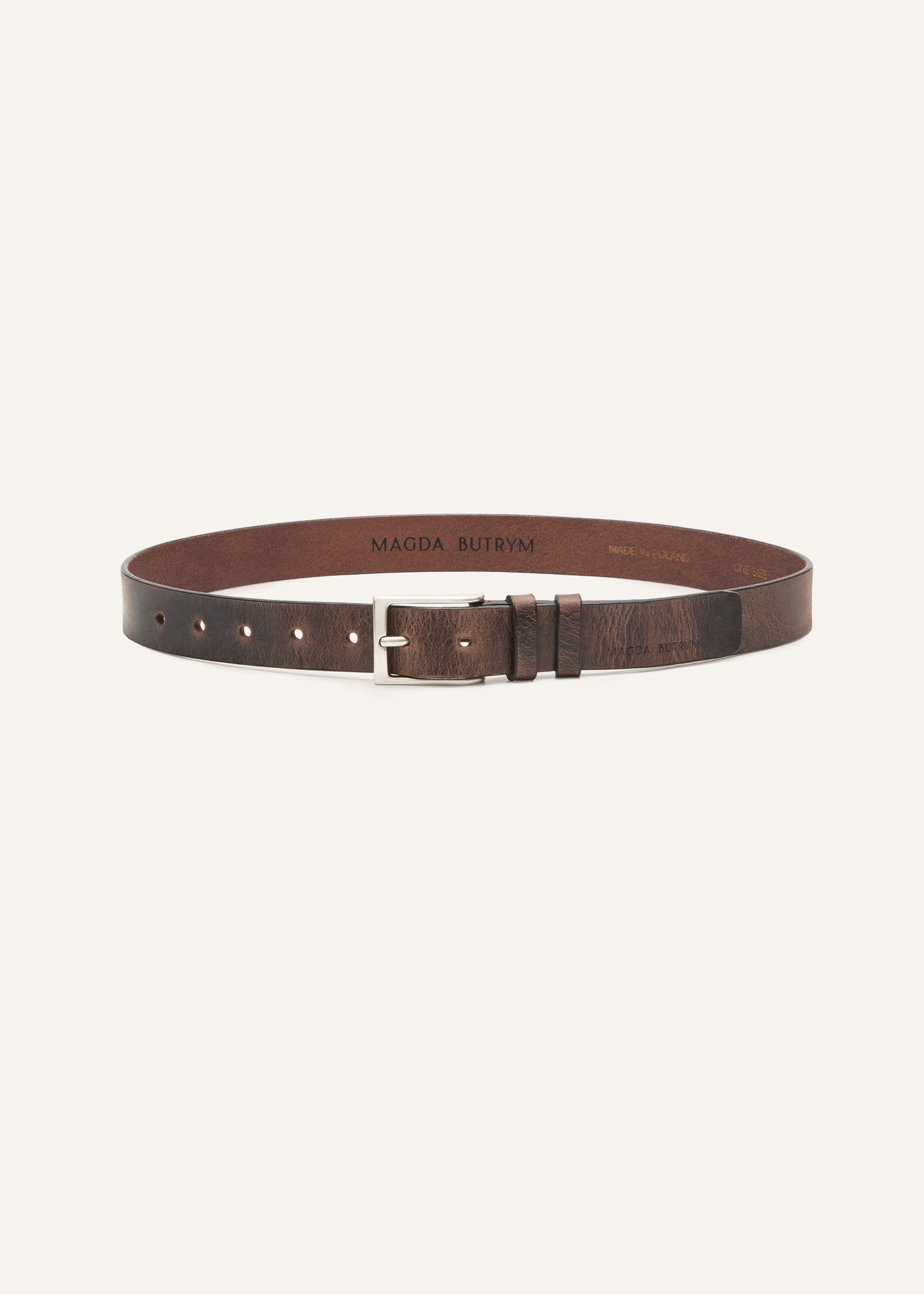 Patina burgundy leather belt with silver buckle - 2