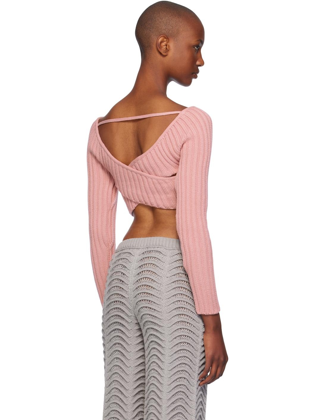 Pink Crossed Sleeves Sweater - 3