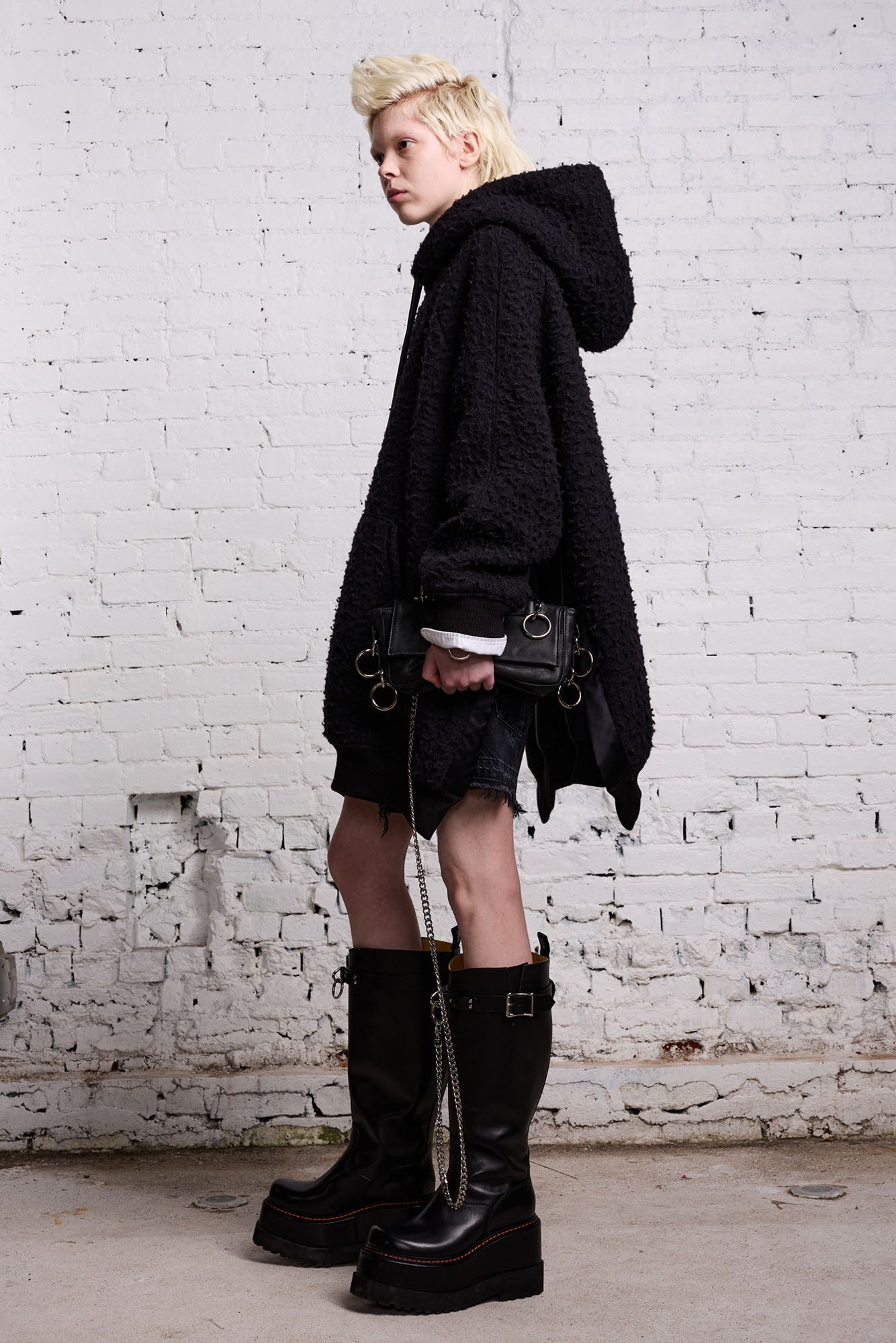 OVERSIZED HOODIE CAPE - BLACK WOOL - 3