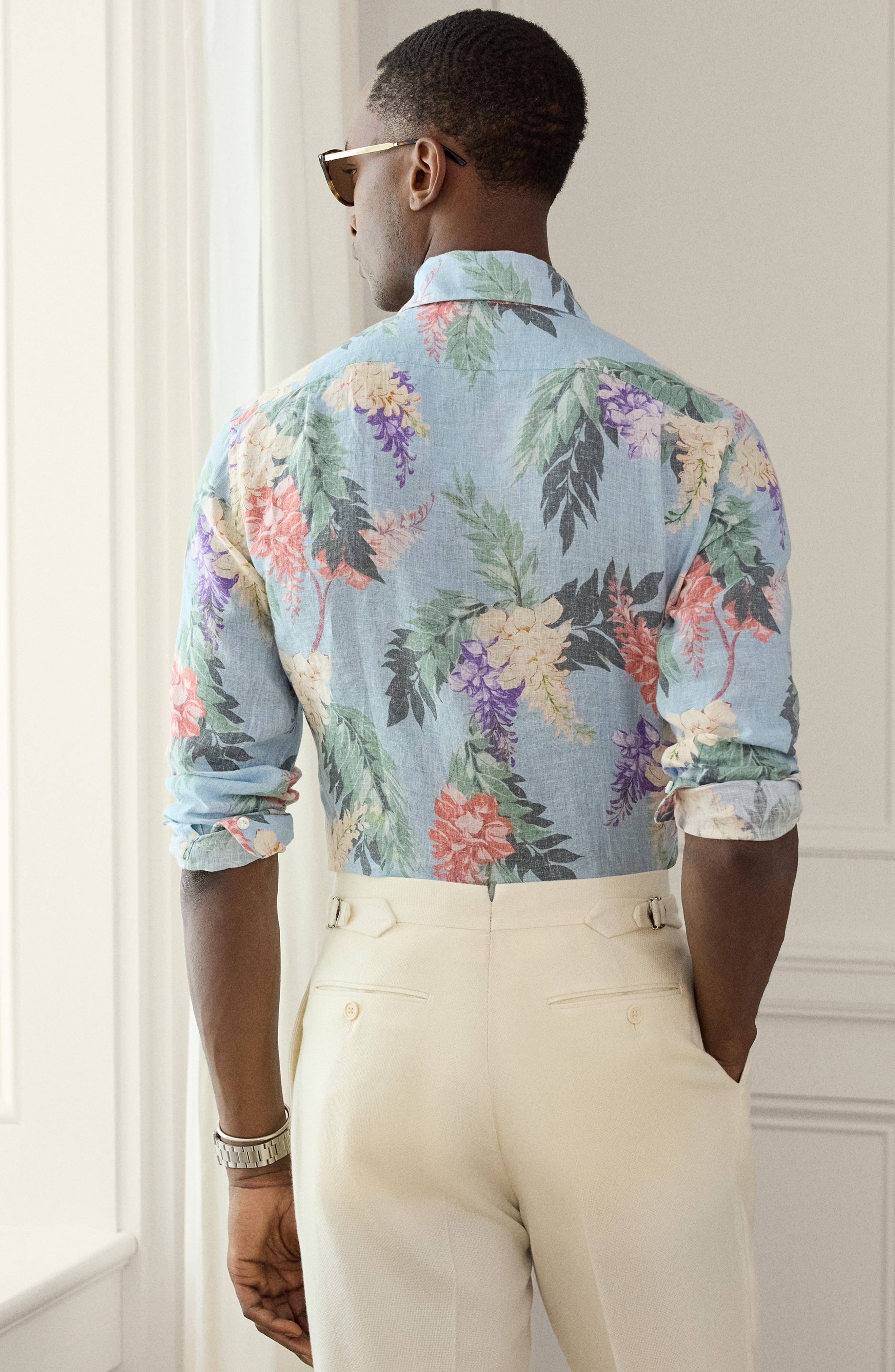Ralph Lauren Purple Label Palma Floral Linen Button-Up Shirt in Blue Multi at Nordstrom - 3