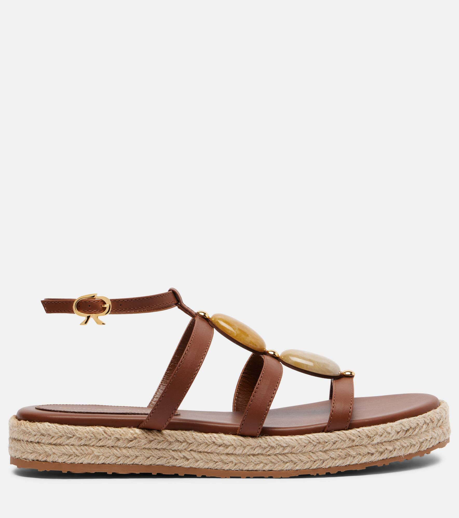Embellished leather espadrille sandals - 4