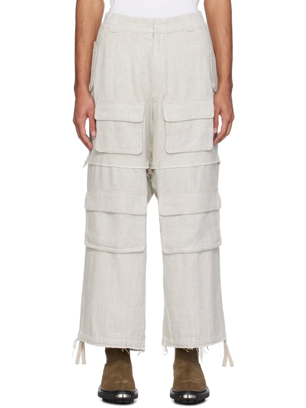 Gray Raw Edge Cargo Pants - 1