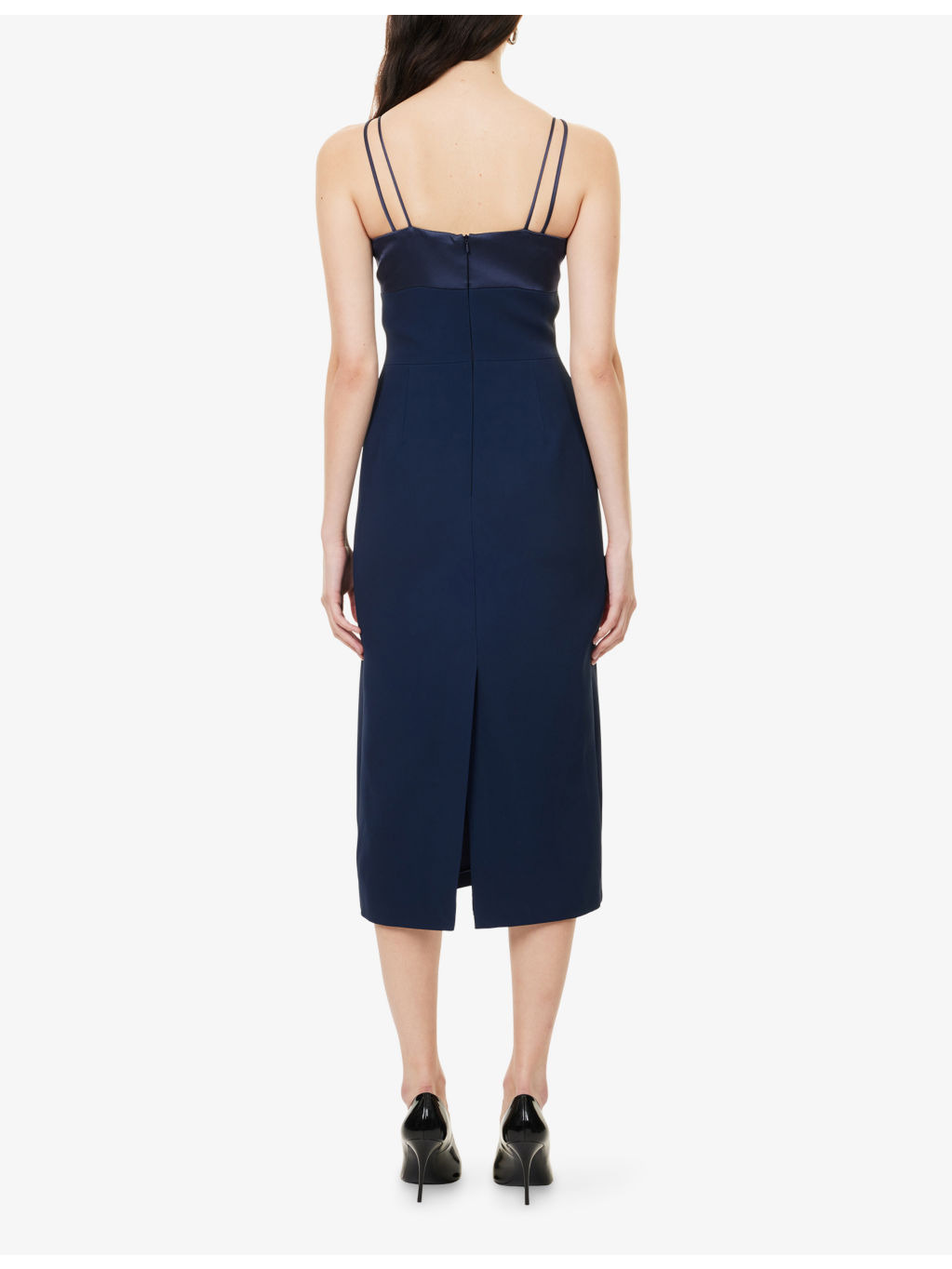 Shoulder-Straps Split Stretch-Woven Midi Dress - 4