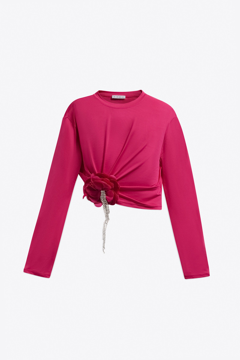 CRYSTAL FLOWER DRAPED LONG SLEEVE TOP 1