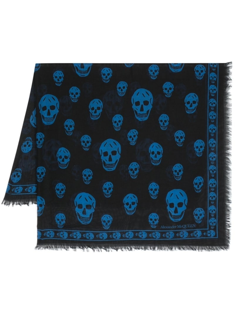 skull-print frayed scarf - 1