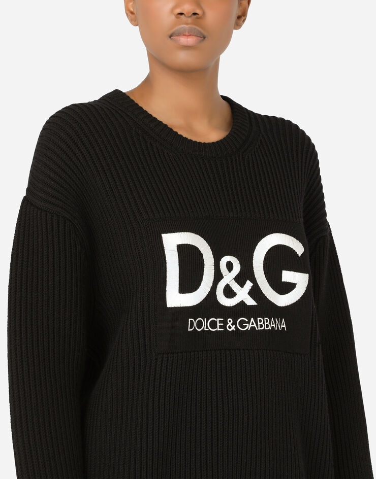 Wool fisherman’s rib sweater with D&G embroidery - 4