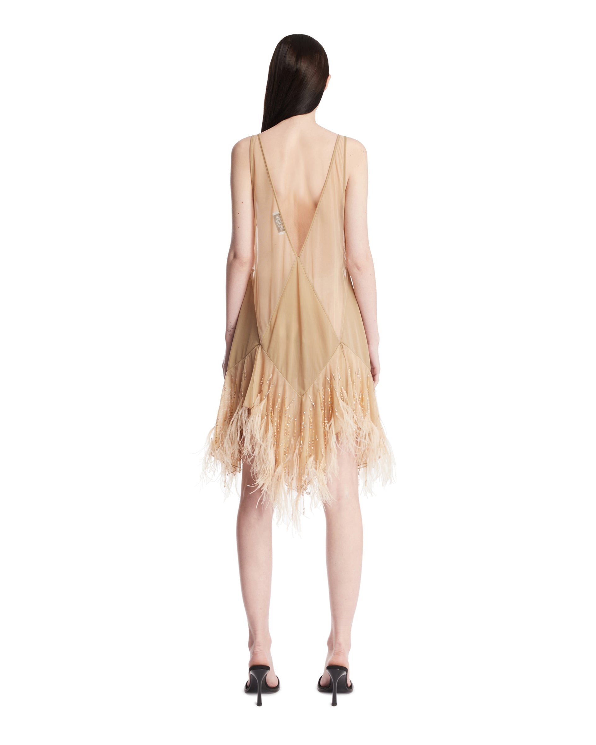 Beige Feather Mini Dress - 3