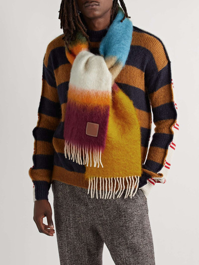 Loewe Logo-Appliquéd Fringed Striped Mohair-Blend Scarf outlook