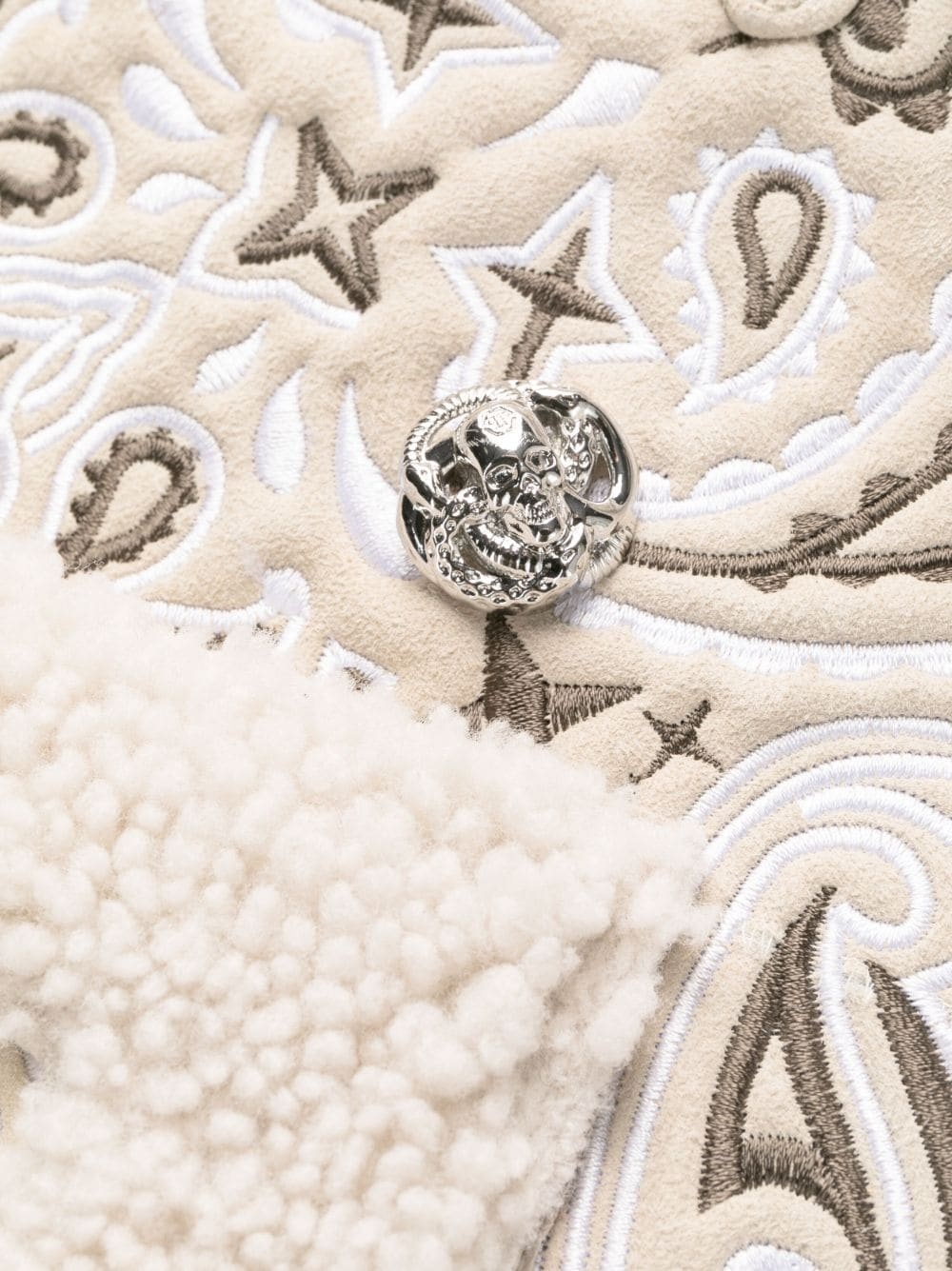 embroidered-paisley shearling coat - 6