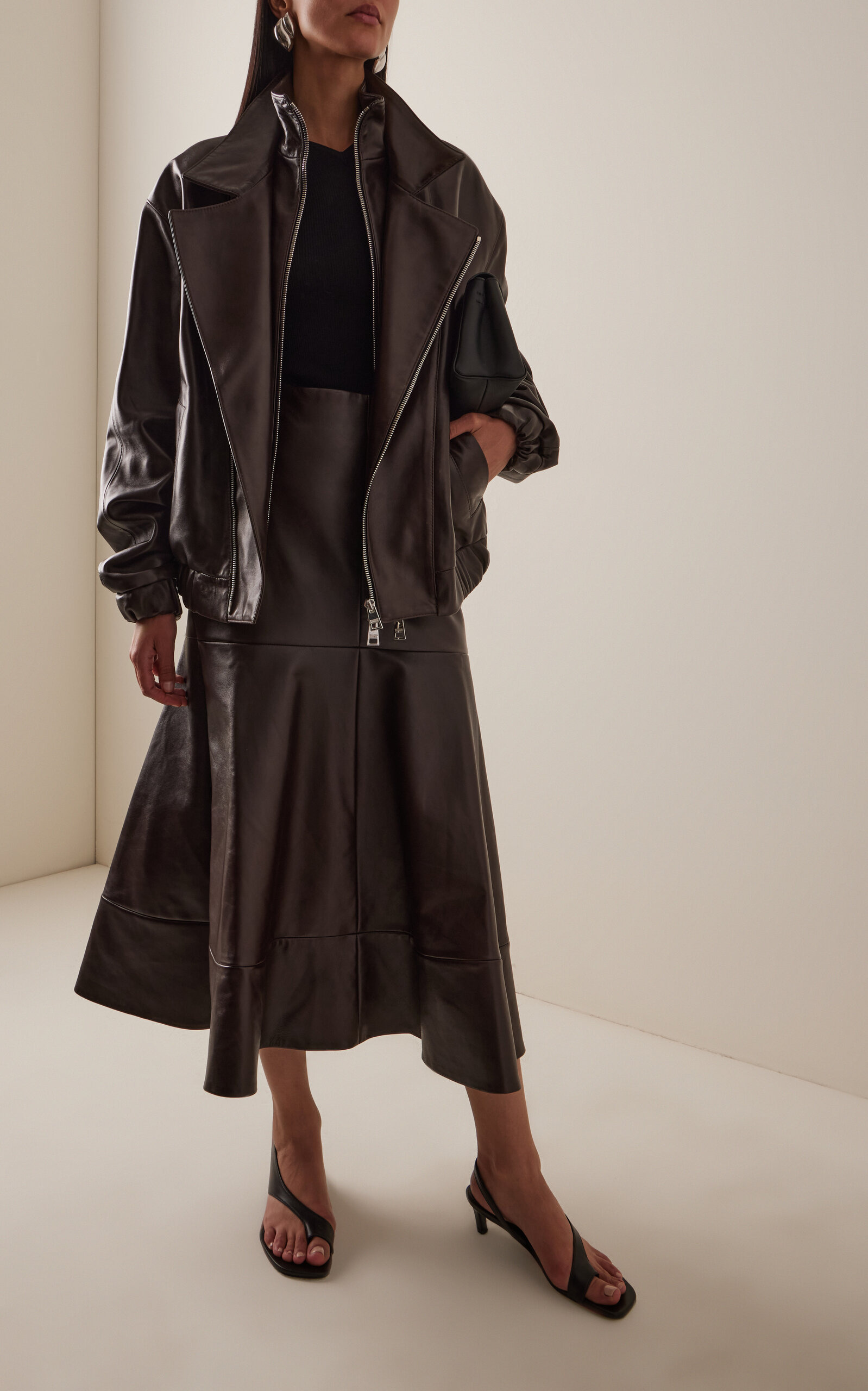 The Preston Flared Leather Midi Skirt brown - 3