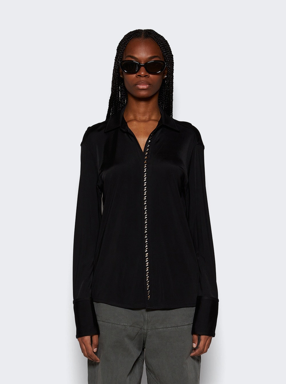 Studded Placket Shirt Black - 3