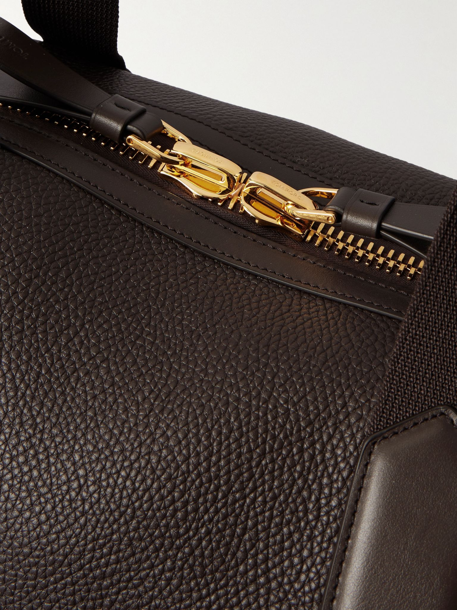 Suede-Trimmed Full-Grain Leather Weekend Bag Brown - 4